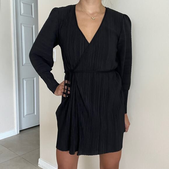 & Other Stories Black Pleated Long Sleeve Wrap Dress Size 2 - Picture 1 of 11